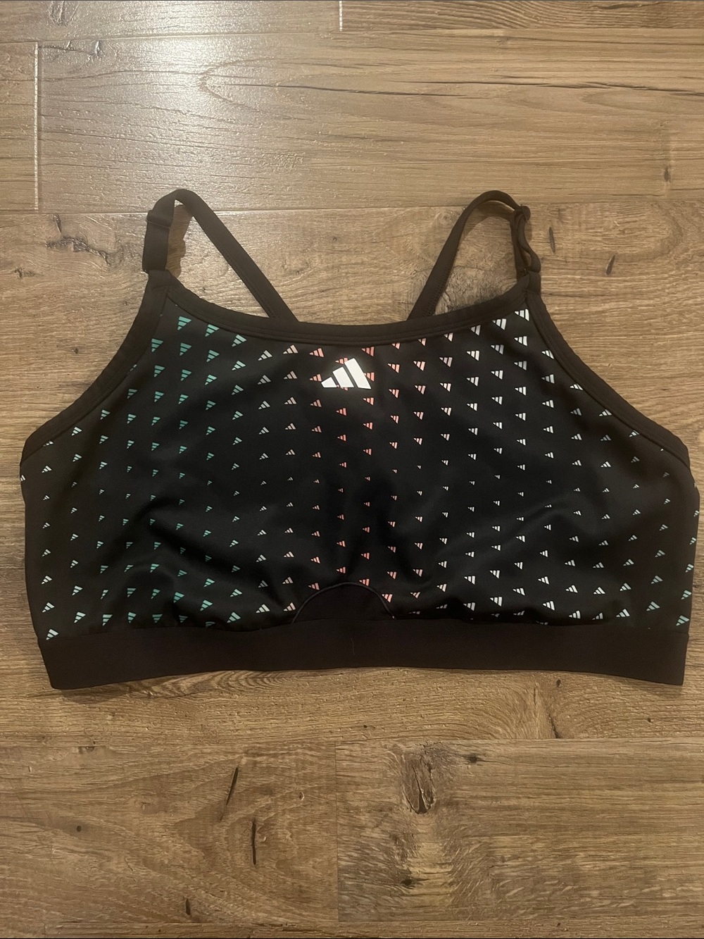 adidas Black Sports Bra with Multicolor Triangle Print
